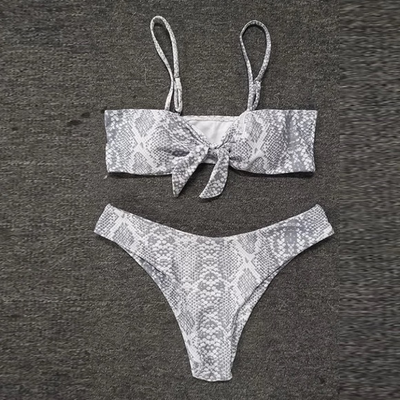 SOLD OUT CLEARANCE Gray Python Snake Print Bow Knot Bikini Swimsuit - Picture 2 of 2